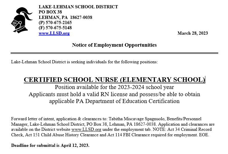 LL_Personnel's tweet photo. Employment Opportunity:
School Nurse
https://t.co/ay6kDjzs5c https://t.co/Xwv1pBTKgp