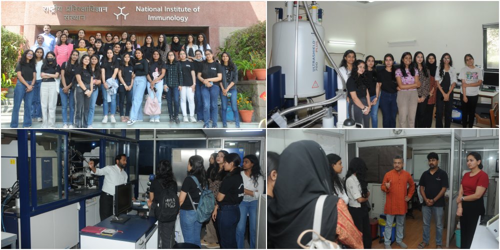NImmunology's tweet photo. @NImmunology hosted Prof. Nalini Wali &amp; UG (Biochem) students of @Iheofficial61 on March 28, 2023. Students visited the X-ray crystallography, NMR, Central Instrumentation and Genomics labs and interacted with scholars @DrJitendraSingh @rajesh_gokhale @DBTIndia #ScienceSetu https://t.co/fJgKh4QwzN