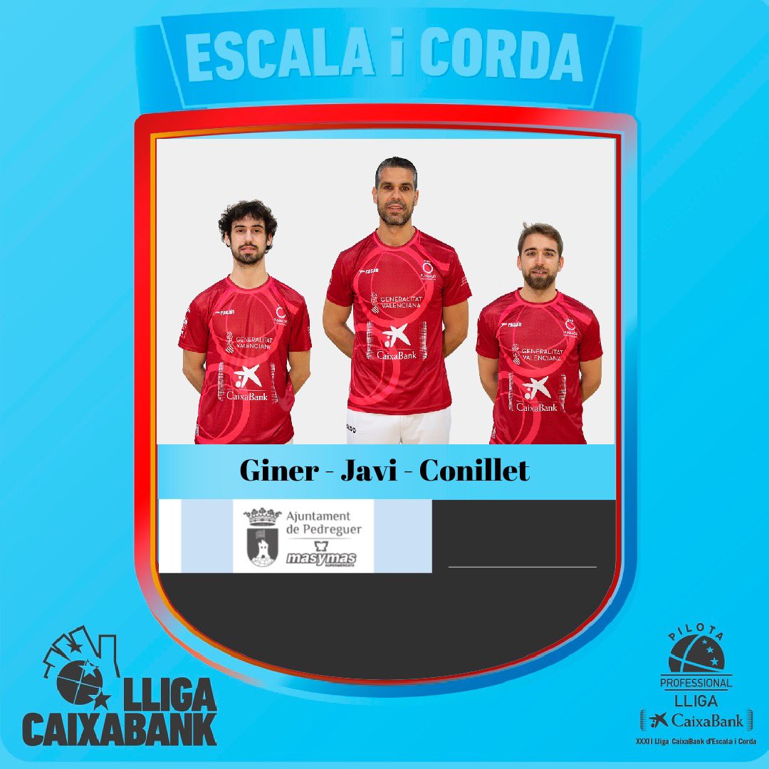 funpival's tweet photo. Quadre dels equips semifinalistes de la XXXII Lliga @caixabank 

▶️ @ajtlapobla @Pucholpilotari @_AlvaroGimeno i Hilari
▶️ @AjMontserrat @Marc94gs @pereribesgarcia i @robermoma 
▶️@AjuntPedreguer @masymas_Super Giner Javi i Conillet
▶️@SMEVILAREAL J.Salvador Nacho i Guillermo https://t.co/0hrwAszzvE