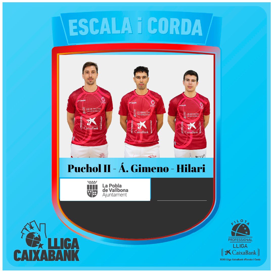 funpival's tweet photo. Quadre dels equips semifinalistes de la XXXII Lliga @caixabank 

▶️ @ajtlapobla @Pucholpilotari @_AlvaroGimeno i Hilari
▶️ @AjMontserrat @Marc94gs @pereribesgarcia i @robermoma 
▶️@AjuntPedreguer @masymas_Super Giner Javi i Conillet
▶️@SMEVILAREAL J.Salvador Nacho i Guillermo https://t.co/0hrwAszzvE