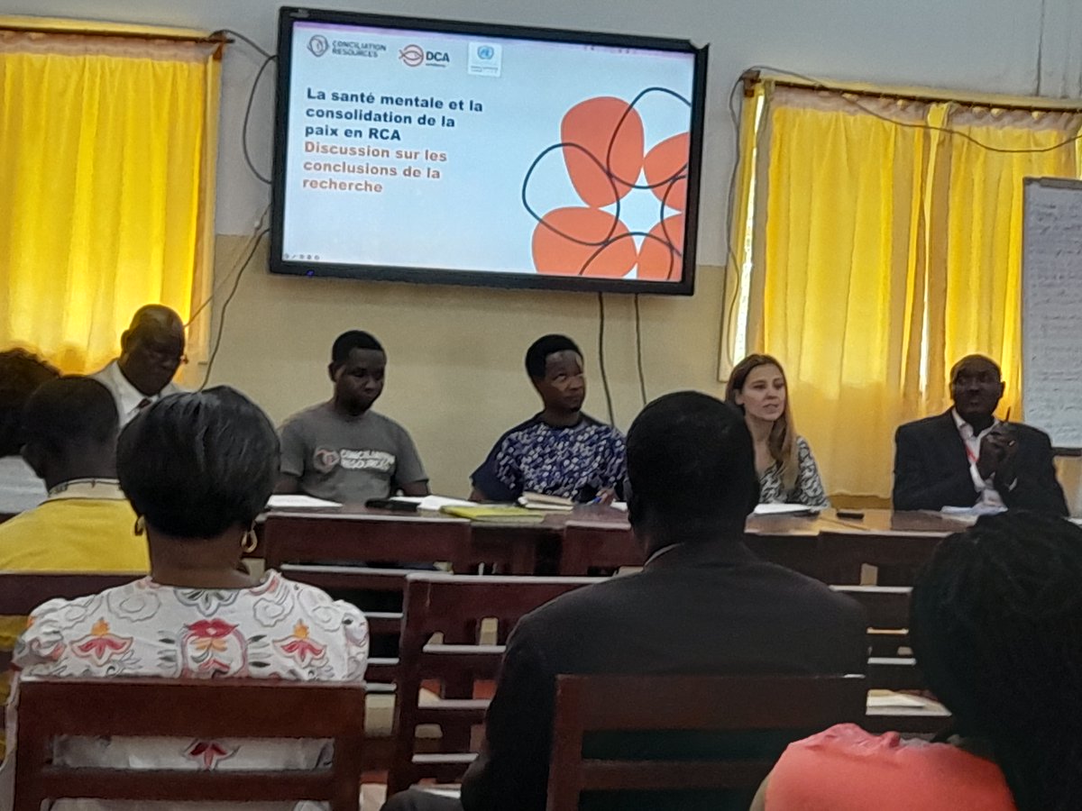 CRbuildpeace's tweet photo. Fascinating discussions in #Bangui today on the interaction between mental health, spiritual beliefs and peacebuilding in the Central African Republic, based on our latest research with @DanChurchAid funded by @UNPeacebuilding 

Read our report: https://t.co/NN2pyGeiC5 https://t.co/xqP4TKTG5C