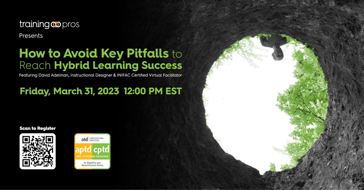 THIS FRIDAY join TrainingPros at 12:00pm CST for: "How to Avoid Key Pitfalls to Reach Hybrid Success" with speaker David Adelman, Certified Virtual Facilitator. Don't miss out!