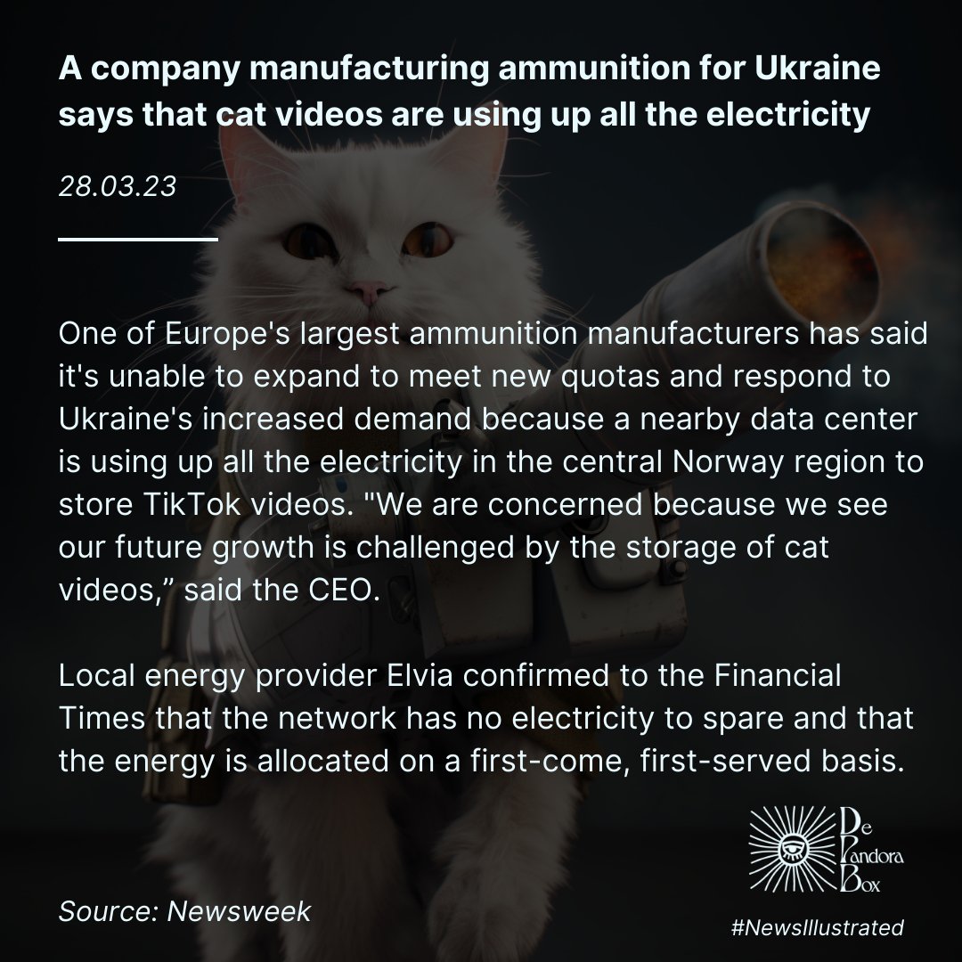 A company manufacturing ammunition for Ukraine says that cat videos are using up all the electricity 
newsweek.com/ukraine-ammuni…