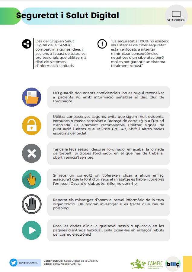⚠️ La seguretat al 100% no existeix: els sistemes de #ciberseguretat estan enfocats a intentar minimitzar conseqüències d'un atac

💡I tu… saps què fer per minimitzar un #ciberatac ? T’ho expliquem en aquesta infografia👉🏻 gestor.camfic.cat//uploads/ITEM_…

#SalutDigital #eHealth