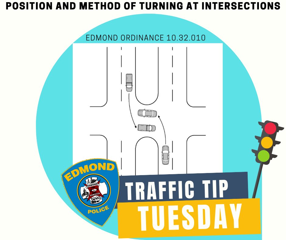 EdmondPD's tweet photo. Some get confused on the proper positioning when making a left turn &amp; stopping in the median of a divided highway. Position your vehicle in the portion of the right half of the roadway nearest the centerline, or where it would be if there is not one present (such as in a median.) https://t.co/l5Gb9AQQG6