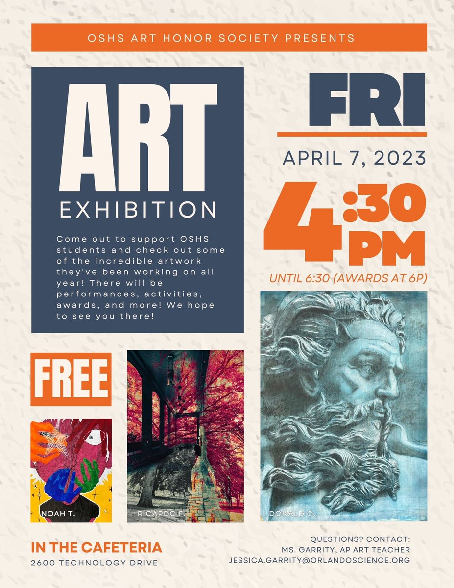 Next week is going to be a fun week at OSS High School!  Students/families are invited to celebrate #JazzAppreciationMonth &amp; spring into the arts with the OSHS Art Honor Society Spring Art Show!  See the fliers for all of the details. #GoOrcas #artshow #steameducation