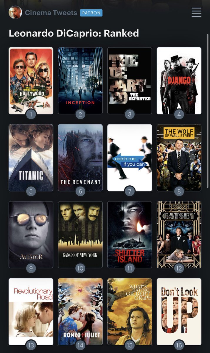 CinemaTweets1's tweet photo. Leonardo DiCaprio: Ranked https://t.co/mJPQfJPnyB