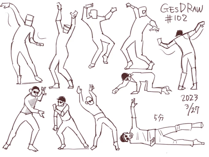 久しぶりの #GESDRAWParty 
ずっとサボってたので描き方を忘れてしまった
頭・胸郭・骨盤を丸で描くとわかりやすいかも?
上半身はしなやかな串にくっつく団子みたい

 #日々描く 