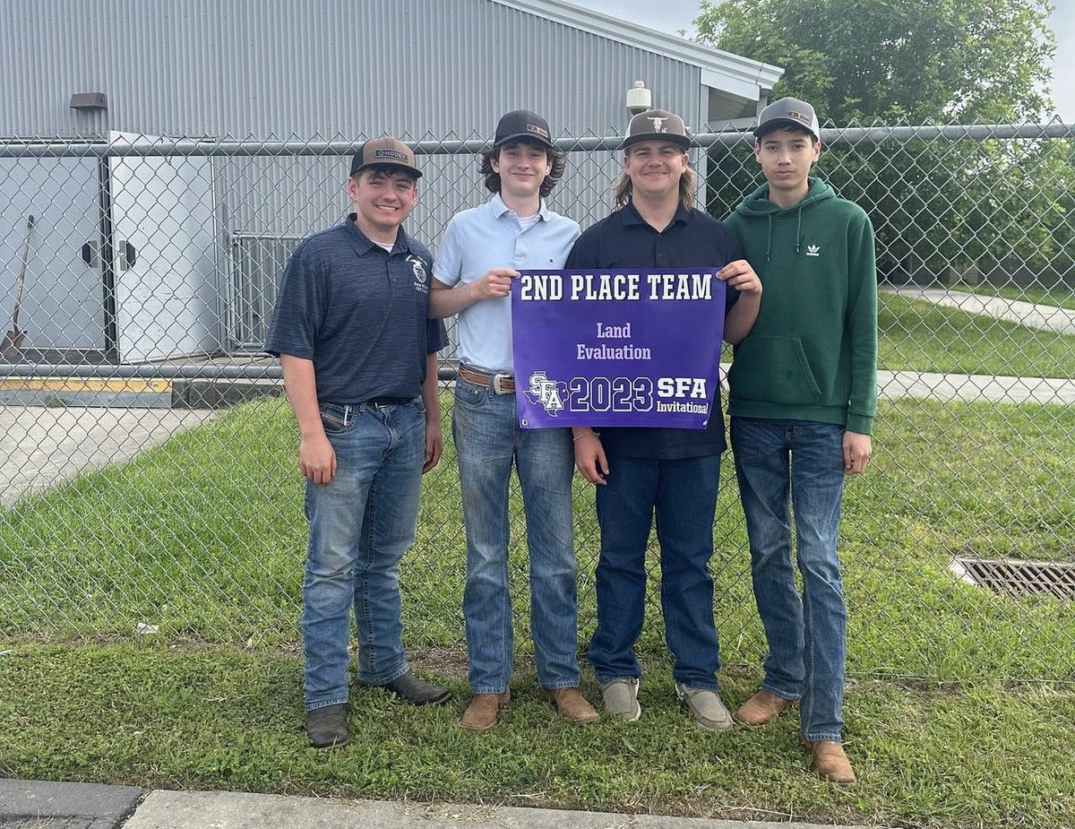 Congratulations to the TMHS Land and Homesite Teams for their 2nd and 3rd Place winnings at the SFA CDE contest! Shoutout to Hayden Hunter, Kaden Suess and Stone Good for being high placing individuals!