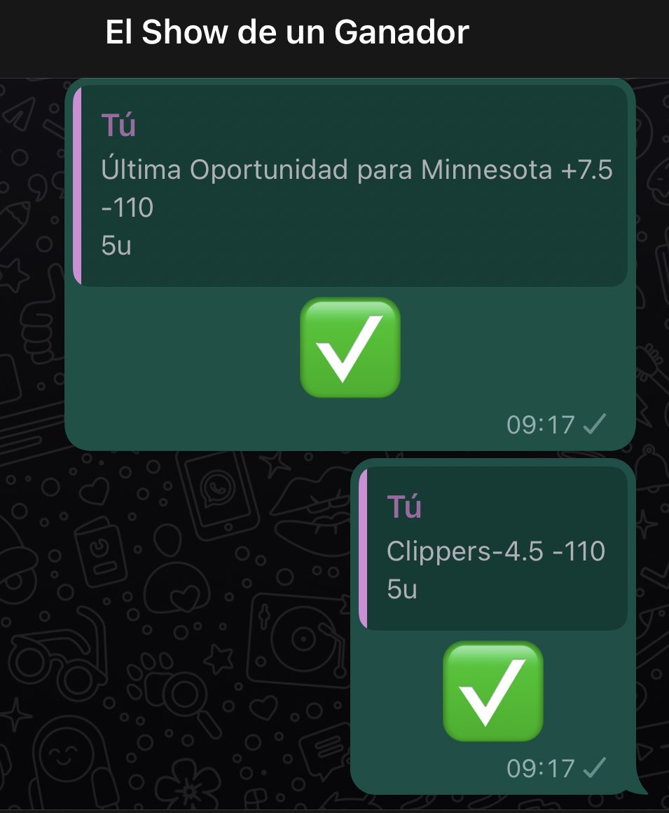 Que buen cierre En Grupos , Telegram , Max Play y Twitter 

Clippers -4.5 -110 (5u) ✅
Minnesota +7.5 -110 (5u) ✅
Max Play 17-4 🔥🔥

Miércoles termina suscripción de MLB (ya están casi todos los abridores ) #OpeningDay ⚾️