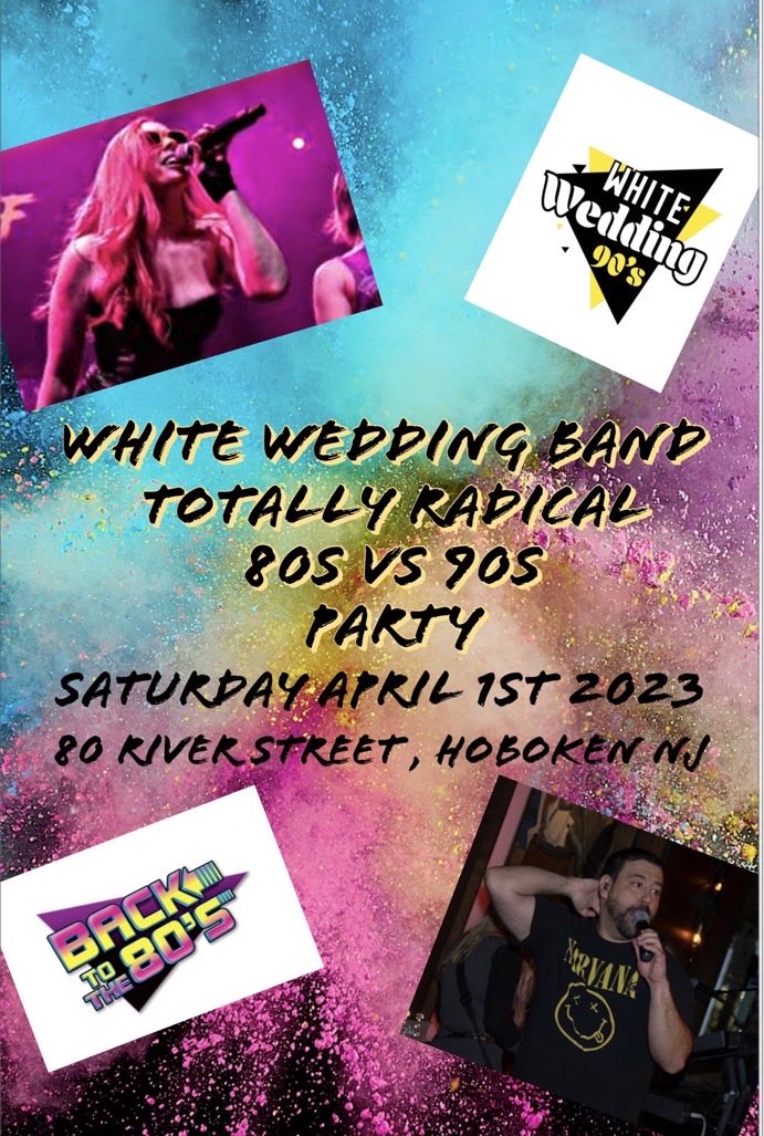 This Saturday Night !!!! @whiteweddingband tribute brings its 80s vs 90s show to @80riverhoboken in NJ !!! The biggest 80s vs 90s show!!! Which is your favorite Decade?
#80svs90sparty #tributeband #hobokennj #80riverhoboken #livemusic #whiteweddingbandnyc