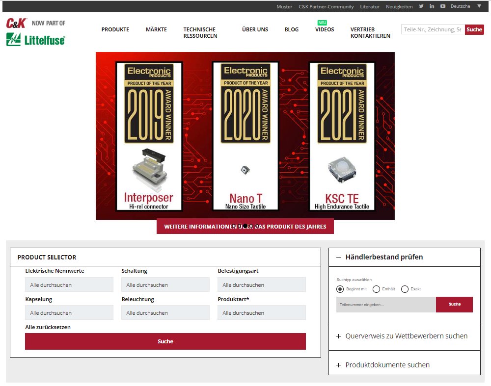 We are live: Check out C&amp;K’s user-friendly German-language website to ease your design process ckswitches.de