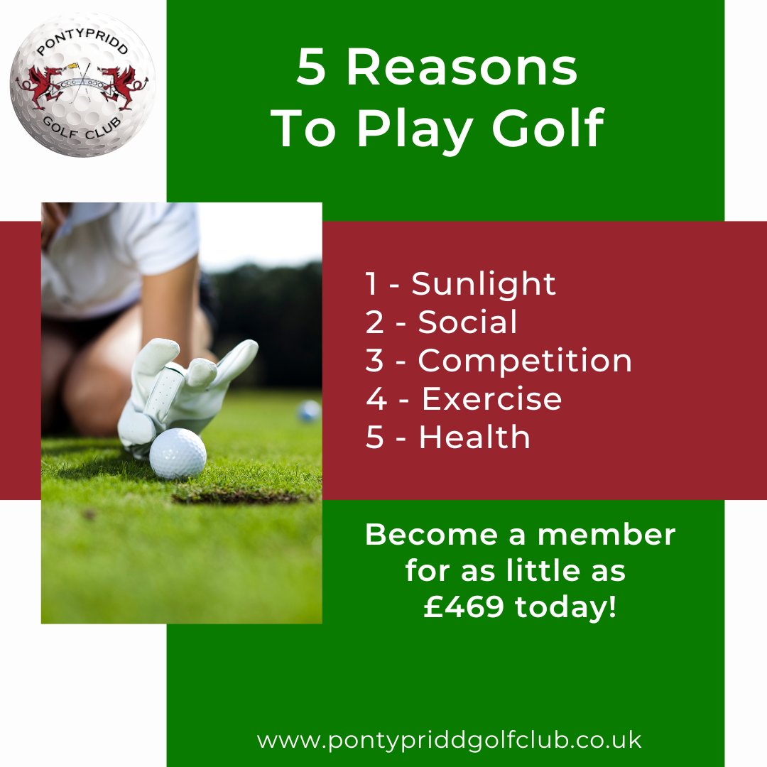PontypriddGC's tweet image. Why do you play golf? 

Our 5 reasons to play golf:
1.Direct sunlight to boost vitamin D
2.A social sport, creating a sense of community
3.Healthy competition with other players &amp;amp; to challenge yourself

check out points 4 &amp;amp; 5 in the comments