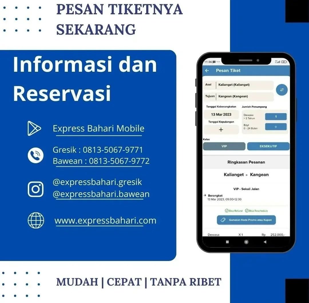 Update jadwal kapal cepat Express Bahari libur lebaran Idul Fitri 2023. Tanggal 14 April - 4 Mei 2023.