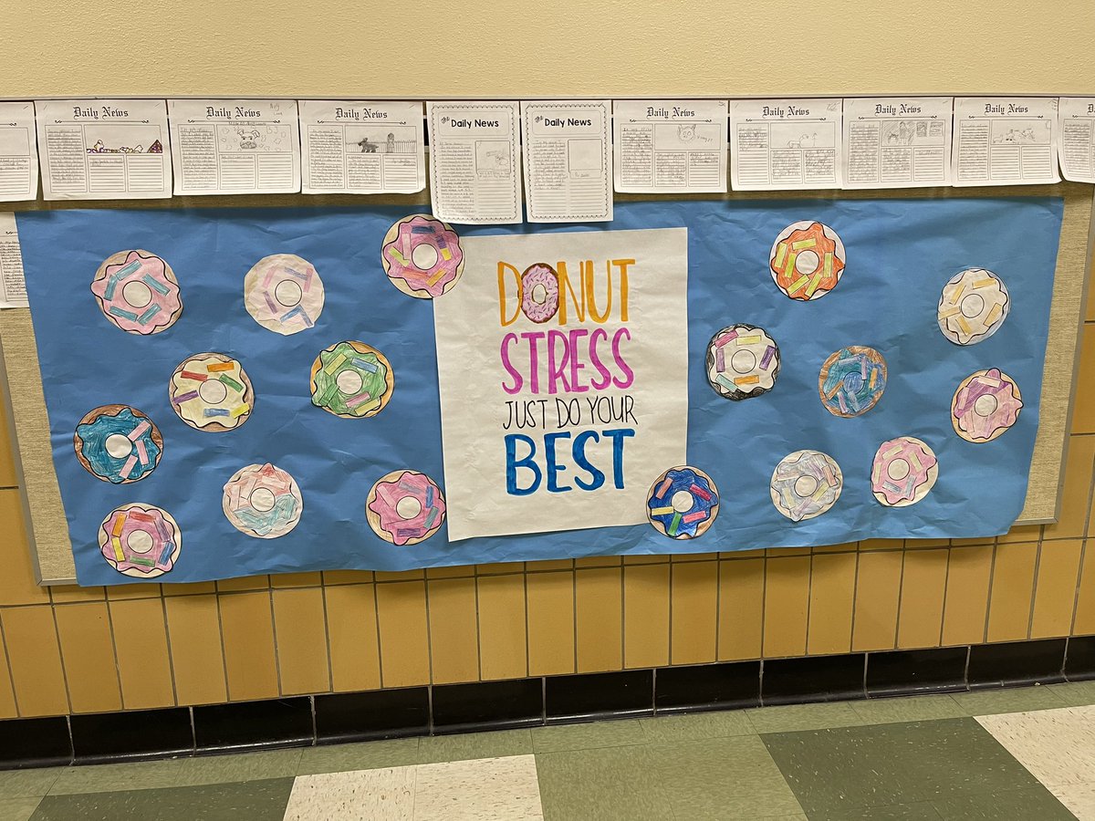 MissCoffman1's tweet photo. How lucky are my 5th graders (and me!) for having such awesome little buddies in 2nd grade to hype us up for state assessments today?!?! They’re going to be so excited to see this sign. And get donuts, of course! @IrvingElementa1 #IrvingShines #WPS #WPSProud https://t.co/tfx3YjYmkm