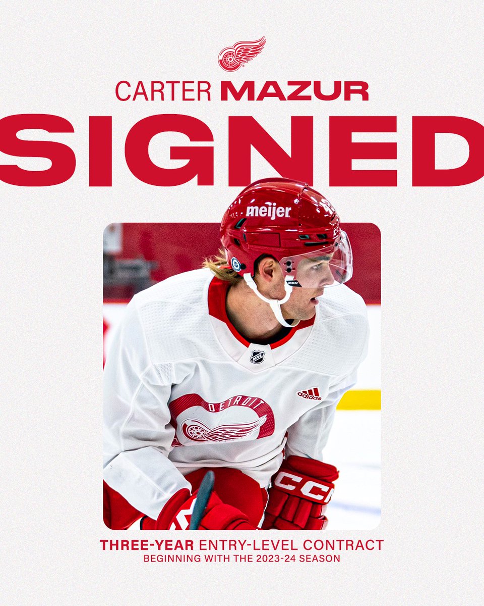 UPDATE: The #RedWings today signed left wing Carter Mazur to a three-year entry-level contract beginning with the 2023-24 season. 

Mazur will report to the AHL's Grand Rapids Griffins on an amateur tryout for the remainder of the 2022-23 season.