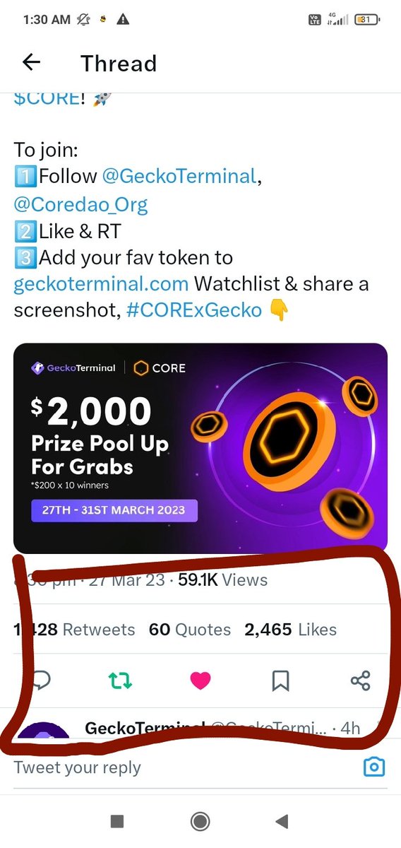 NarendraMoilla's tweet photo. @GeckoTerminal @Coredao_Org @GeckoTerminal #CORExGecko
Core address :0x142264144a3b405eE1bcF66d601eEB0514Bf5D2C https://t.co/lsJeUPFuhB