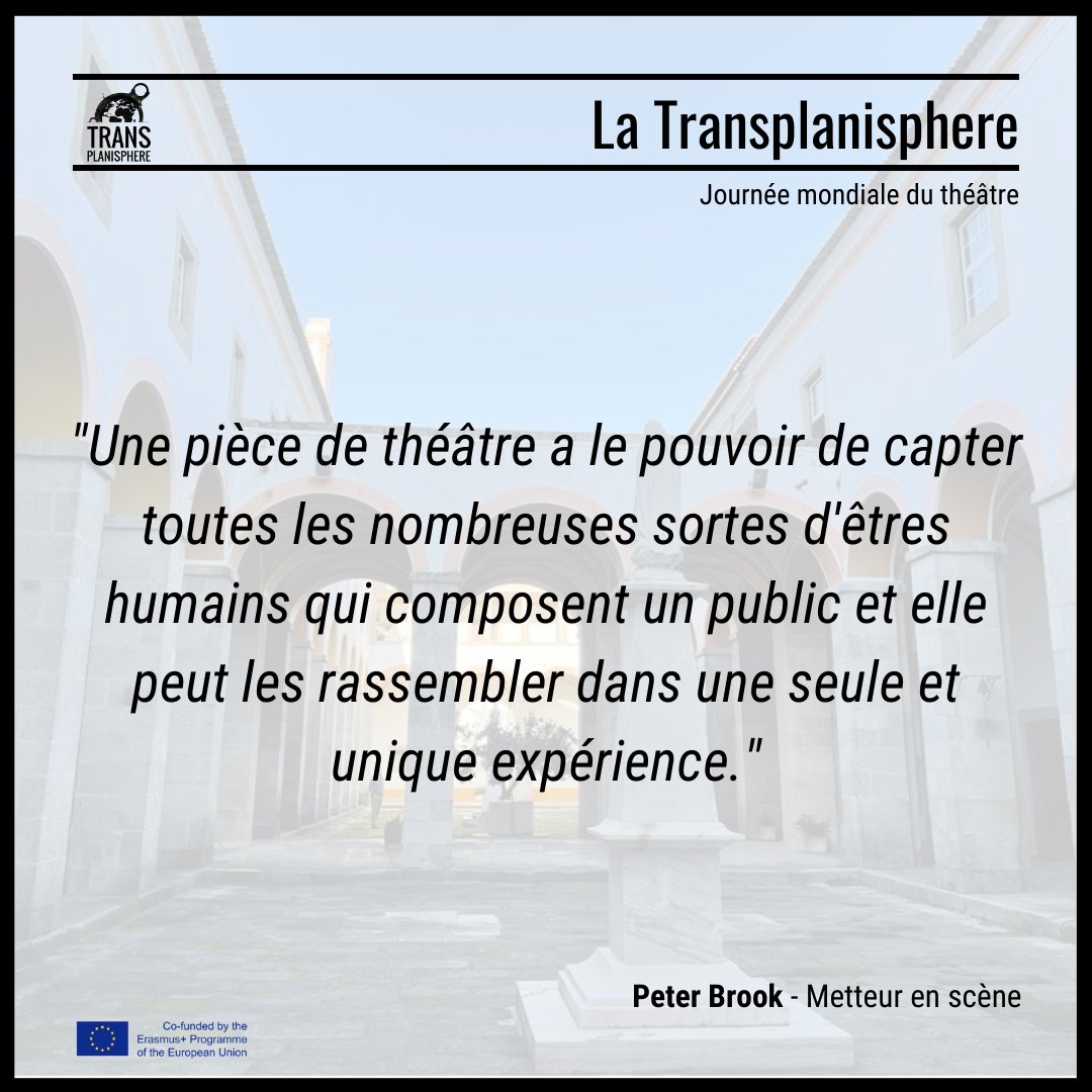 LaTranspla's tweet photo. March 27 was World Theatre Day! 
We decided to share with you a quote from an English director named Peter Brook, which talks about the benefits of theatre. 
🎭What is your favourite play? Tell us in the comments! https://t.co/kaF6Ghw2F5