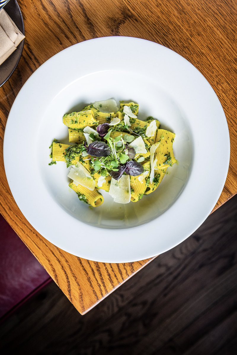 VermilionVA's tweet photo. NEW pasta for Spring! 🍃🌱

Rigatoni with a vernal green sauce, pecorino, and purple basil! https://t.co/v7dj9Aifqd