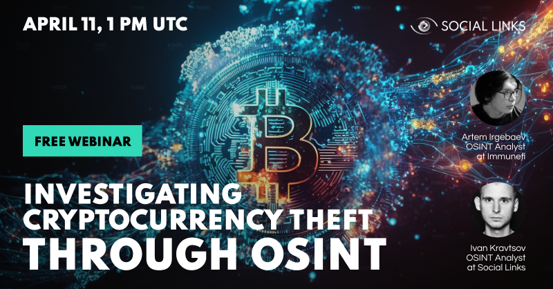 _SocialLinks_'s tweet photo. Hey hey! Keep April 11 free because we’ve got a superb free webinar lined up where we’ll discuss some common types of cyberattack on cryptocurrency ecosystems, where the vulnerabilities lie, and how OSINT can help counter all manner of theft! Sign up 👉