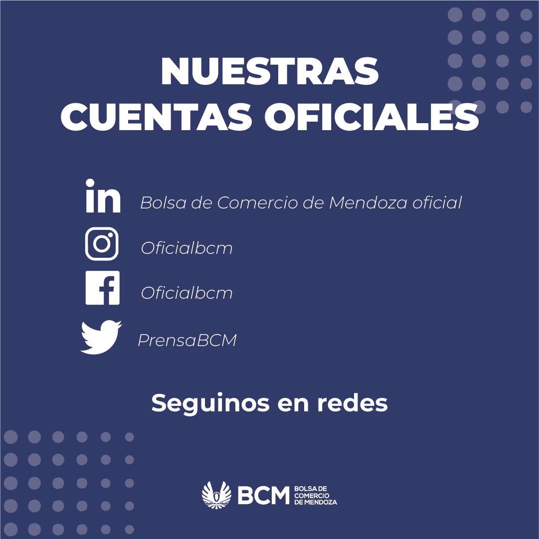 ❗SEGUINOS EN LAS REDES❗

Twitter: <a href="/prensaBCM/">BCM</a>
Facebook: oficialbcm
Instagram: oficialbcm
LinkedIn: Bolsa de Comercio de Mendoza Oficial 

#bolsadecomerciodemendoza #bcm #bcmendoza #impuestos #labolsa  #vencimientos #ingresosbrutos #pagodeimpuestos #servicios #redes #delegaciones