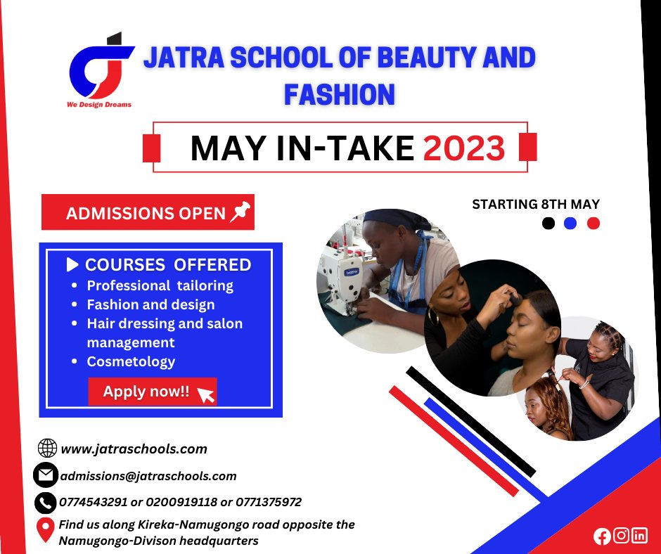 We are currently registering for May in-take 2023 at the school. We can't wait to see you there!!! #jatraschools #fashionandbeauty #fashionschool #ugandanschool #fameafrica