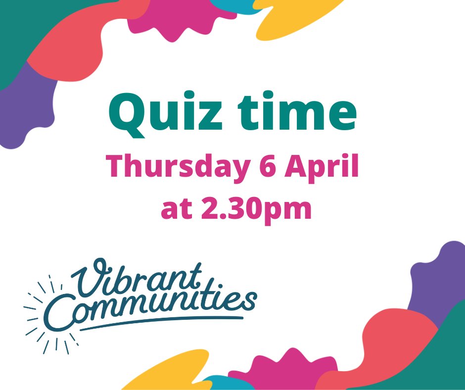 Team quiz
Thurs 6 April at 2.30

👉Test your knowledge against teams from other care communities. 
👉 We'll see how much you know about sports, history, current affairs, music and art during 5 rounds of 5 questions. 

#carehomes #quiz #olderadults #choice #community