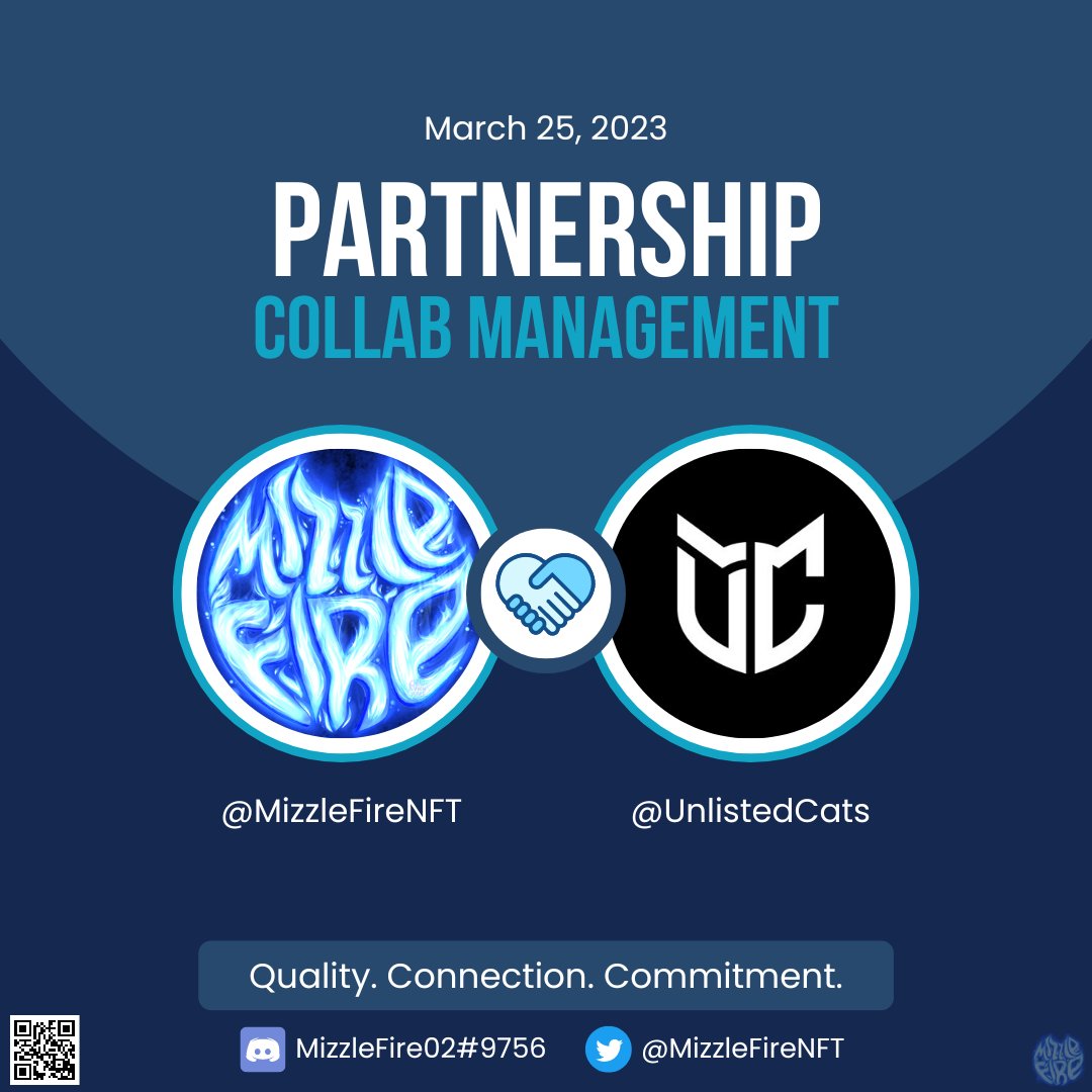 MizzleFireNFT's tweet photo. Thank you for trusting @UnlistedCats 

Quality. Connection. Commitment. 
#MizzleFireCollabs https://t.co/oMW3XaQlMy