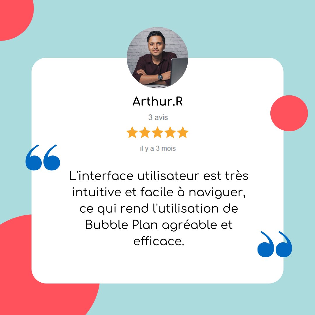BubblePlan's tweet photo. Vos témoignages nous sont précieux ! 💙

Témoignage d'Arthur qui semble plus que satisfait de l'intuitivité de notre outil ! 💙

Et vous, qu’est-ce qui vous a donné envie de commencer l'aventure avec nous ? 🤩

#gestiondeprojet #collaboratif #bubbleplan https://t.co/mXHUIoVlsR
