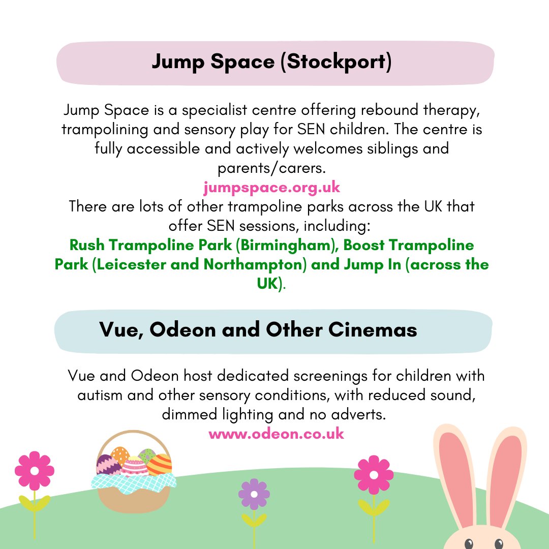 We've compiled a list of SEN-friendly activities to do this Easter!🐰💚 

If you're planning on doing any of these or have any more recommendations, share in the comments below!🐣

#GeldardsSEN #SEN #easter #easterholidays #autism #autismfriendly