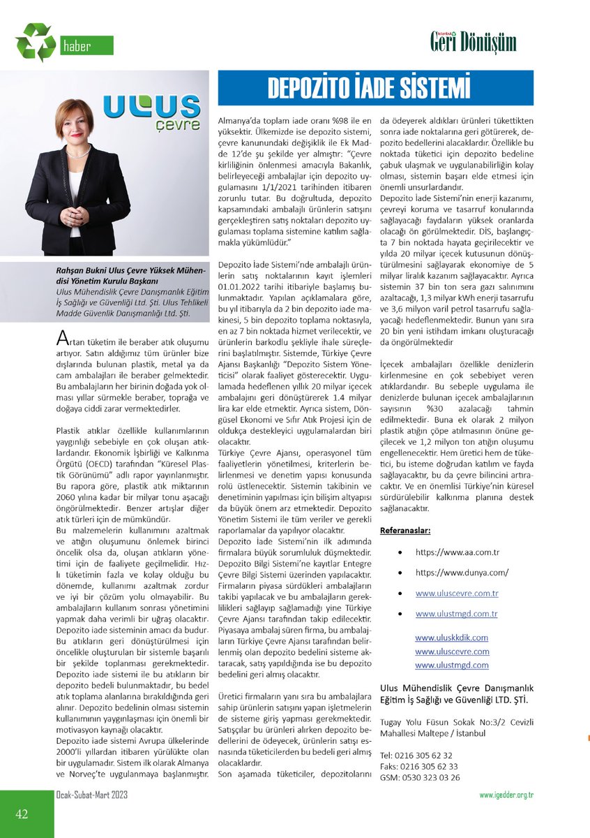 Uluscevre's tweet photo. Depozito İade Sistemi adlı makalemiz İGEDDER Dergisinin son sayısında yayınlandı.

#uluscevre #uluskkdik #ulustmgd #döngüselekonomi #sıfıratık #depozitoiadesistemi #atıkyönetimi https://t.co/LagXgQzOJH