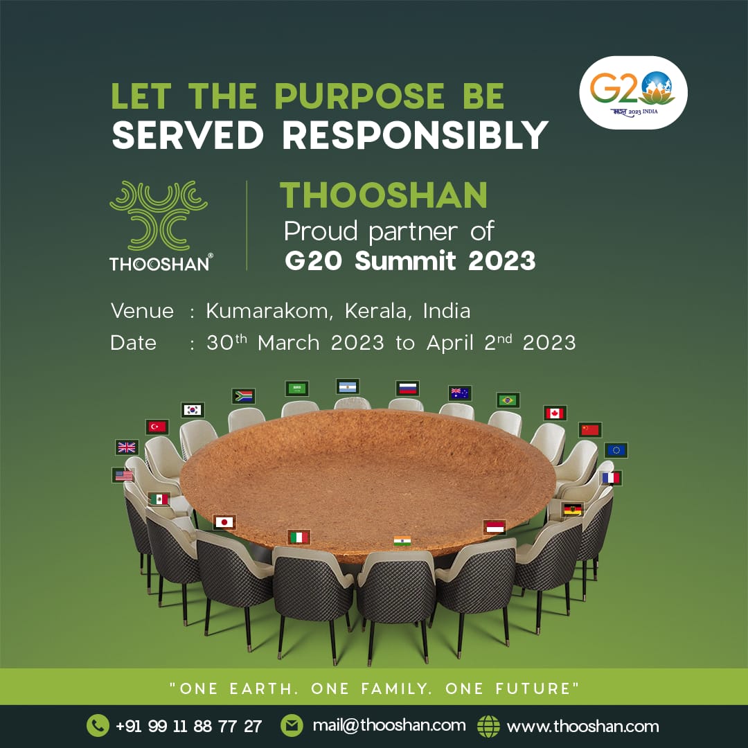 Proud and humbled by the trust on Thooshan products for this prestigious event. Thank you for your continued blessing and support .#thooshan #g20 #sustainable #biodegradable