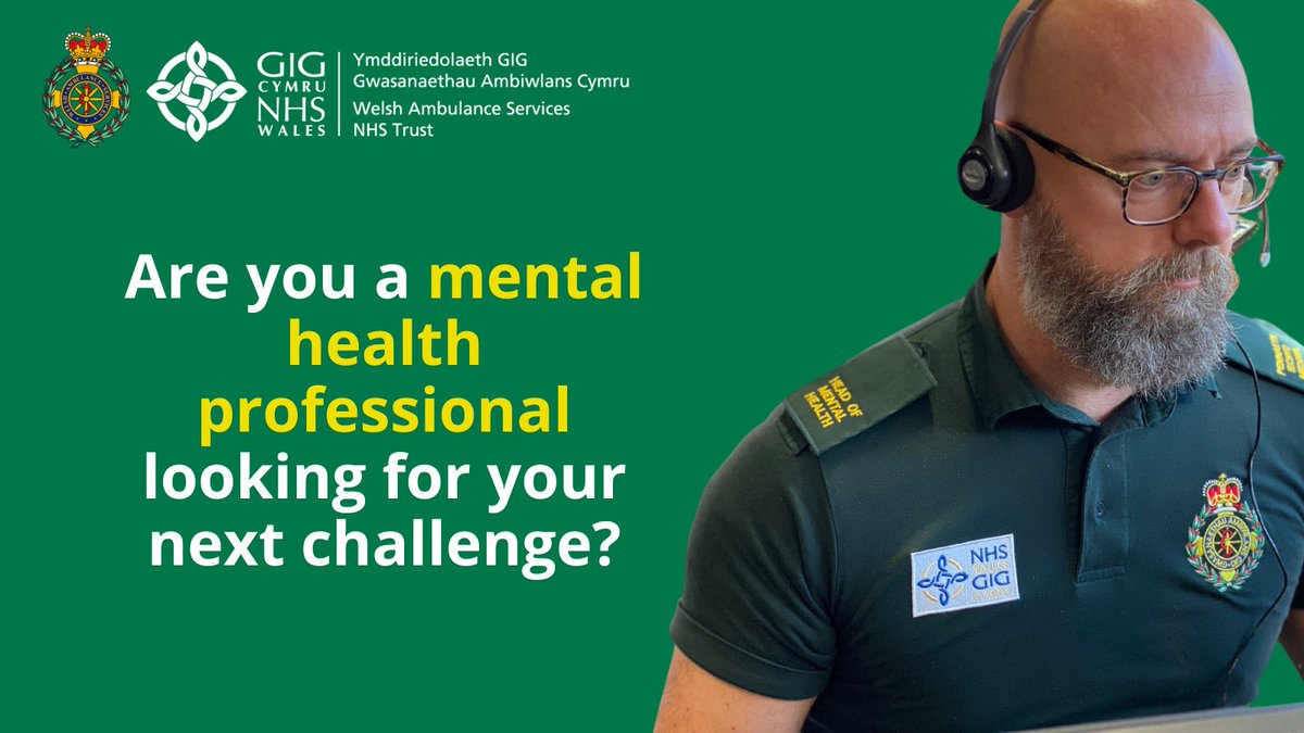 Welsh Ambulance (@welshambulance) on Twitter photo Apply to become a Senior Mental Health Clinician today 👉bit.ly/3npl7QI
You will be accountable for the provision of a telephone based mental health service to people contacting <a href="/NHS111Wales/">NHS 111 Wales</a> and/or 999. Apply to become a Senior Mental Health Clinician today 👉bit.ly/3npl7QI
You will be accountable for the provision of a telephone based mental health service to people contacting <a href="/NHS111Wales/">NHS 111 Wales</a> and/or 999.