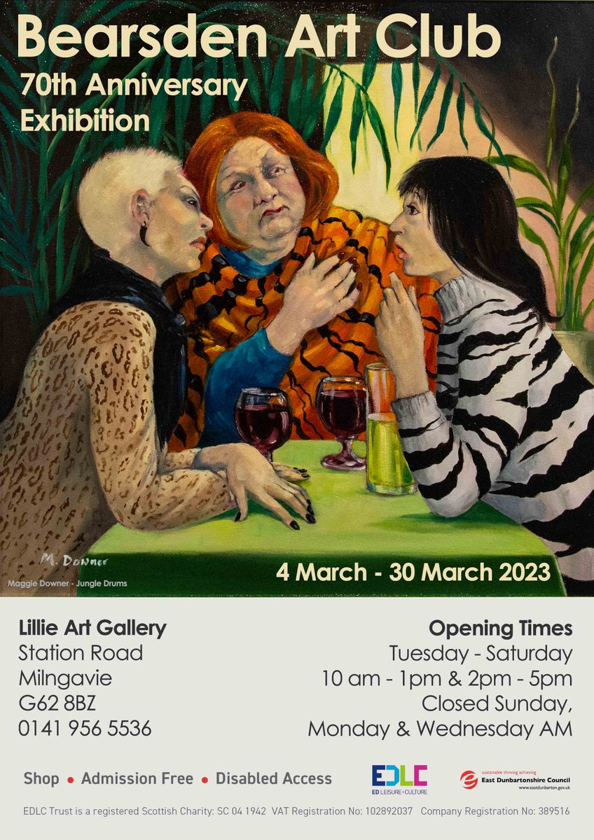 EDLC_Culture's tweet photo. Time is running out to enjoy two exhibitions:

* Bearsden Art Club's 70th Anniversary Exhibition is on at the Lillie Art Gallery until Thurs (30 Mar)
* Printing in Woodlands, featuring works by artist Elisabeth Viguie-Culshaw, is on at the Auld Kirk Museum until Thurs (30 Mar) https://t.co/T95AtsmKny