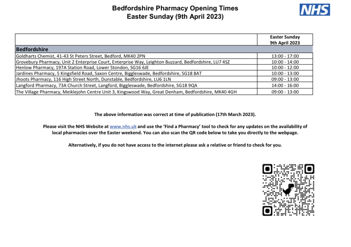 PrioryGSurgery's tweet photo. 🐣🐣Pharmacy opening times for Easter Sunday 2023 🐣🐣

https://t.co/YqK3ScXjTf

Please kindly share 💙 https://t.co/ztk6Jp9ng0