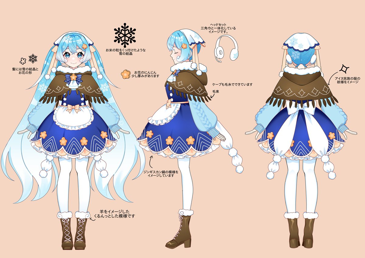 初音ミク ,雪ミク 「うちの雪ミク2024の等身の詳細 」|マスもふﾌﾟﾝのイラスト