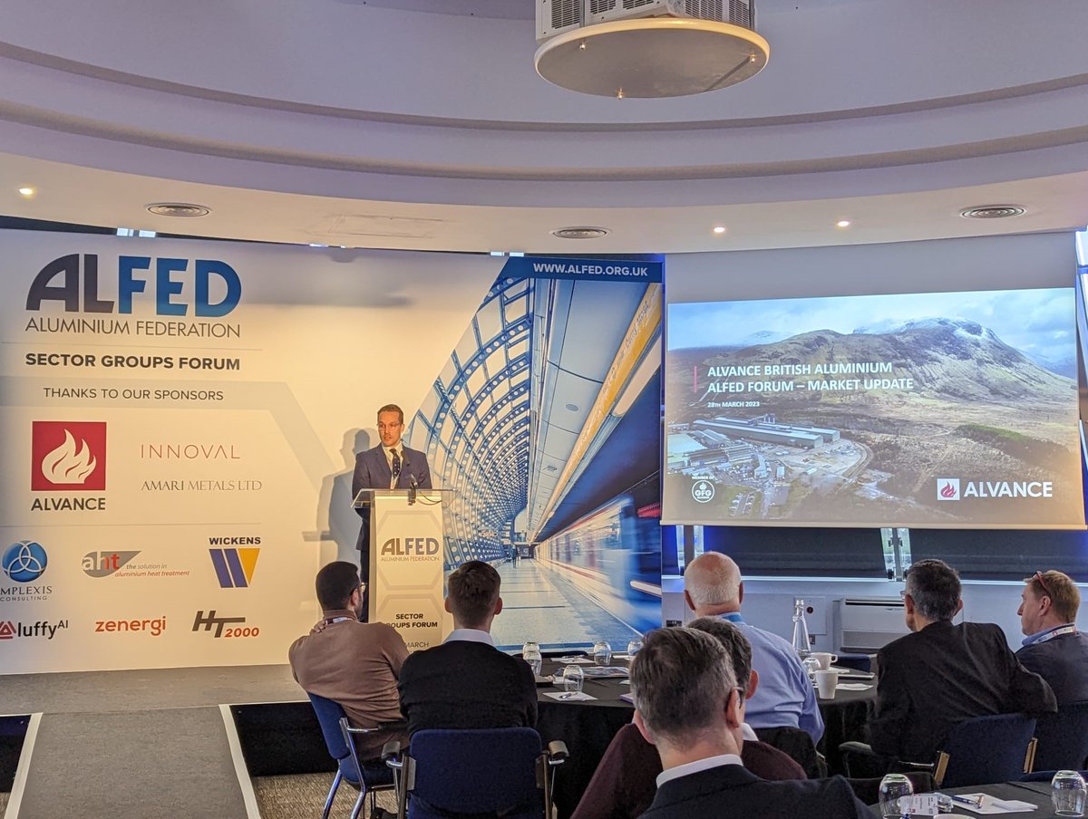 AlvanceAlGrp's tweet photo. Murray Dunn, our COO for Scotland, presented to the Aluminium Federation today, highlighting the smelter’s drive towards ‘greener aluminium’, how we make the most of our hydro scheme and estate, and our project to build a new billet and recycling facility. https://t.co/VnDF4gxnl5