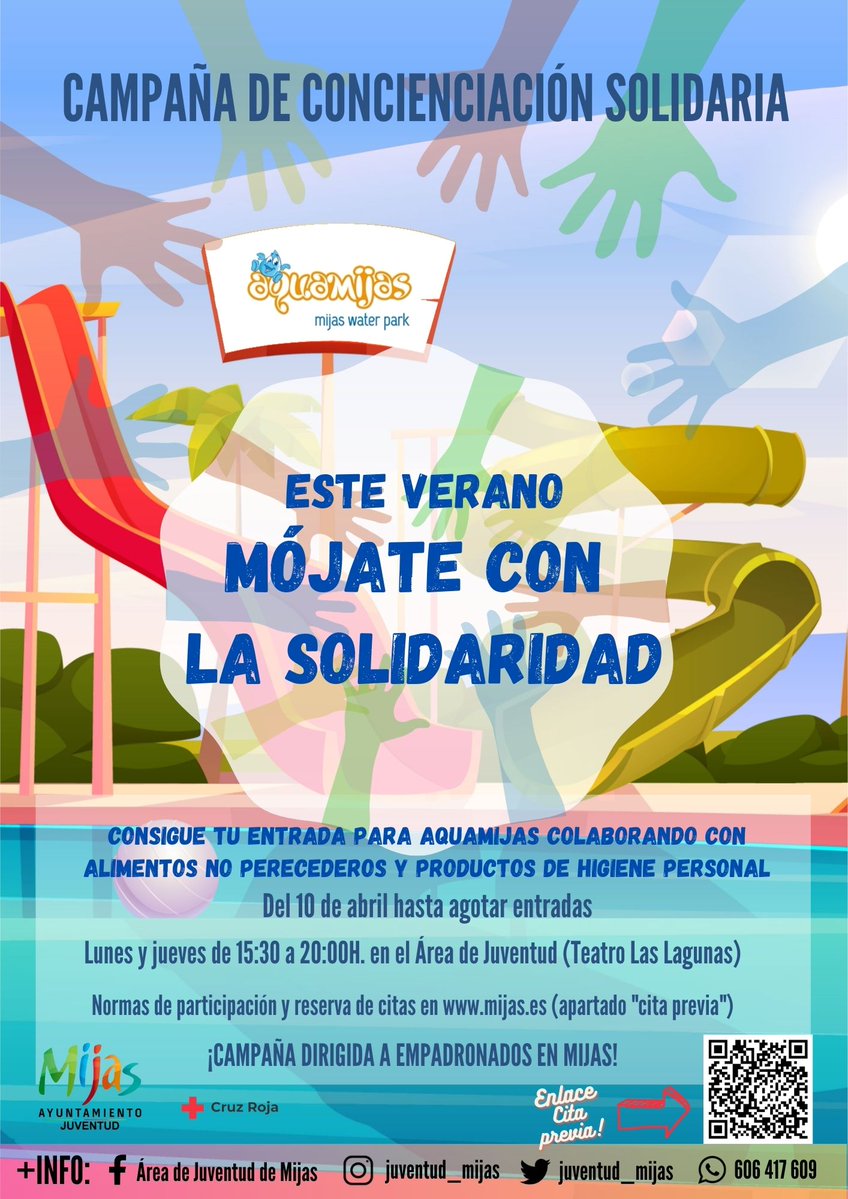 A partir del Lunes 3 de Abril podéis solicitar la cita previa para traernos al Departamento de Juventud alimentos no perecederos y productos de higiene personal.

¡Para empadronados en Mijas!

Comienzo el 10 de Abril

De 15:30H a 20:00H

Normas y reserva: ssweb.seap.minhap.es/icpplus/citar?…
