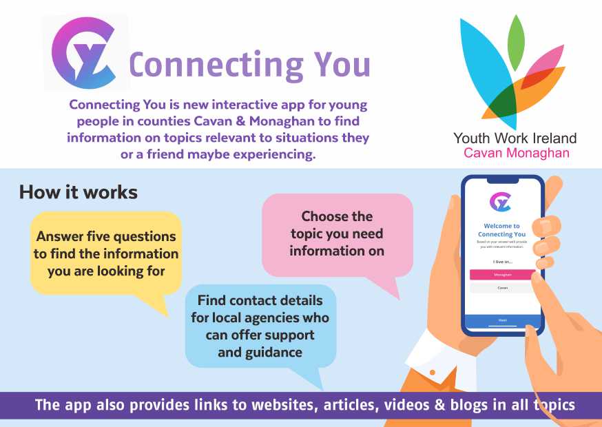 CypscMon's tweet photo. Calling all young people across Cavan &amp; Monaghan to download the Connecting You app today. The free app provides info on local &amp; national services &amp; supports for young people as well as information on many topics. Scan the QR code to download #ConnectingYouCavanandMonaghan https://t.co/9HZ8uqeGHI