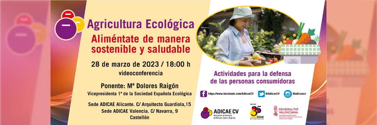 🗓️Hoy Taller de #AgriculturaEcológica 🍊 a las 18:00h en nuestras sedes y por 💻videoconferencia. M.ª Dolores Raigón, Vicepresidenta 1ª de @SEAE_Agroecolog, impartirá el taller de esta tarde. Te esperamos! #AlimentacionSostenible #ProductosLocales #AdicaeFormacion