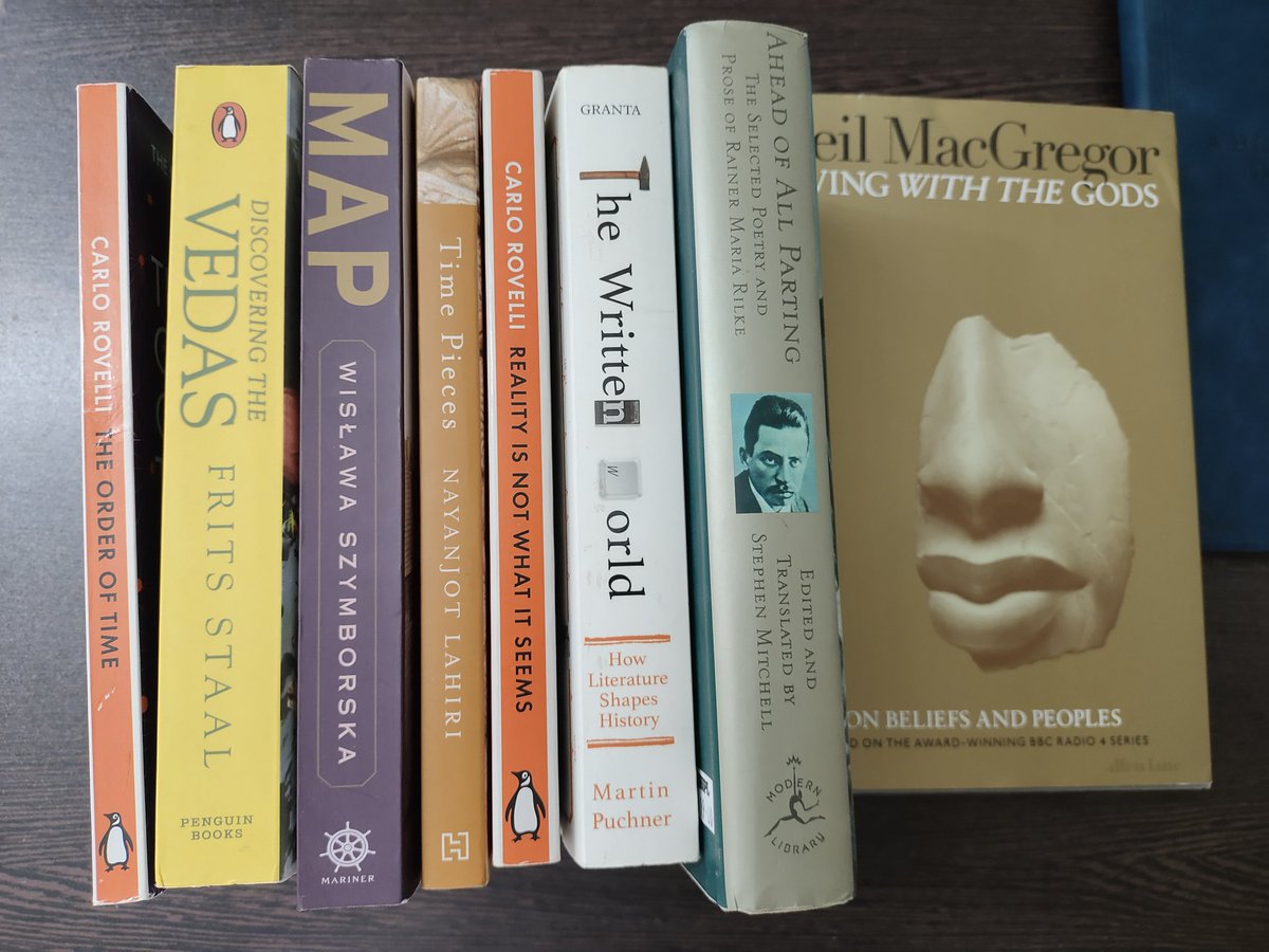 VRC_Bharati's tweet photo. Everything is interconnected – the world is much smaller than a mustard seed, the books are hemlocks to numb my senses, and the immortal nightingale that sings within me tells me to stop looking for an eternity elsewhere! 

#CarloRovelli #NeilMacGregor #FritsStaal #Rilke #Books https://t.co/nJpsASzDvc