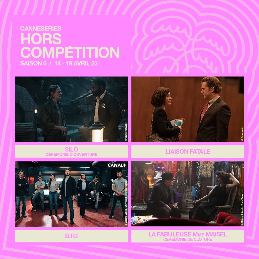 4 séries = 4 avant-premières exceptionnelles ! 💥

Science-fiction, série policière, mais aussi remake sulfureux sur fond d’adultère ou série féministe feel-good : émotions fortes garanties avec la sélection Hors Compétiton ! 🎢

ℹ Projections sur grand écran au <a href="/CannesPalais/">Palais des Festivals</a>