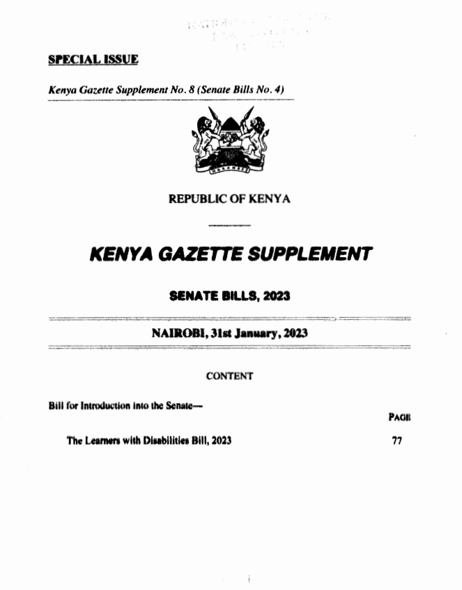 MzalendoWatch's tweet photo. Public participation on the Learners with Disabilities Bill (Senate Bills No. 4 of 2023) was concluded yesterday. 

What do you need to know about the Bill and what it aims to achieve? [Thread]

#InclusionKE 
#PublicParticipationKE https://t.co/5zPxsg2DHR