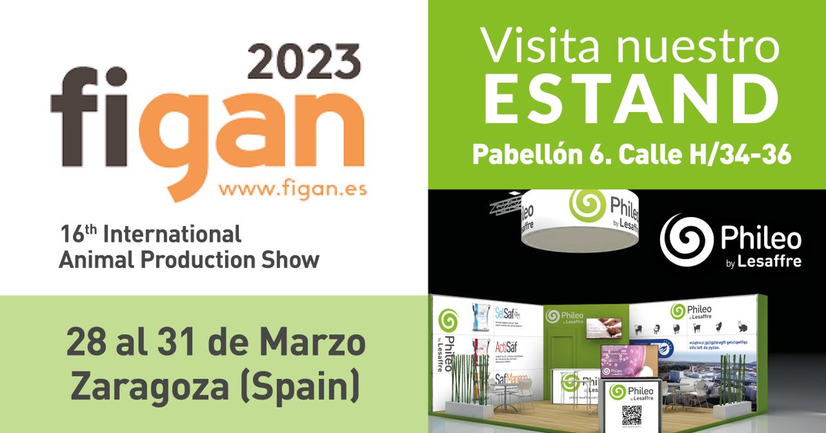 Come and meet Phileo by Lesaffre at the Figan 2023 in Zaragoza☀ 

from 28th to 31th March.

Find us📍Hall 6. Alley H, stand 34-36 

#Figan2023 #multispecies #animalcare #AnimalWelfare