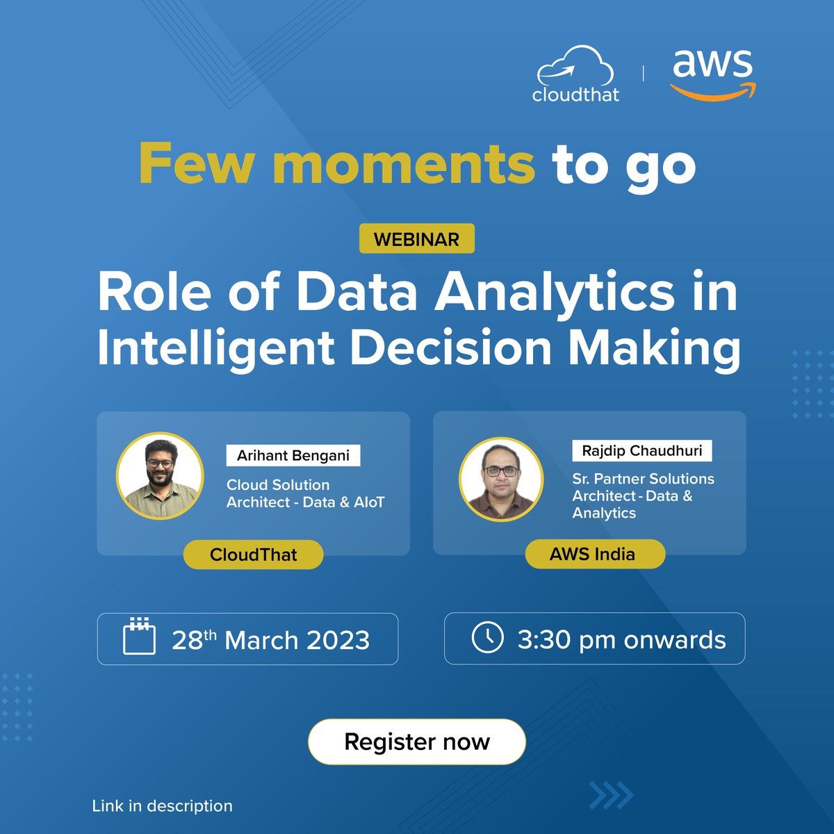 cloudthat's tweet photo. Register Now - https://t.co/69hPyLuzm9
Join us now for an insightful webinar on the role of data analytics in intelligent decision making!
@awscloud
#aws #awspartner #dataanalytics #webinar #amazon #decisionmaking #cloudsolutions #cloudsolutionprovider #analytics #awscloud https://t.co/sCN4AGg9vS