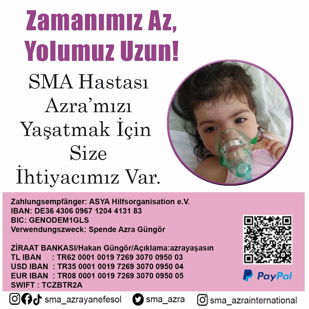 Zamanımız Az, Yolumuz Uzun! 
Sana ihtiyacımız var . . .
VALİLİK İZİNLİ KAMPANYA 
‌🇹🇷TR 62 0001 0019 7269 3070 0950 03
‌ALICI: Hakan GÜNGÖR 
‌AÇIKLAMA: azrayaşasın
#SanaSöz #MemuraRefahZammı #YaparımBilirsin Ziraat Bankası Netanyahu Demirören Temel Atma Töreni Bay Kemal