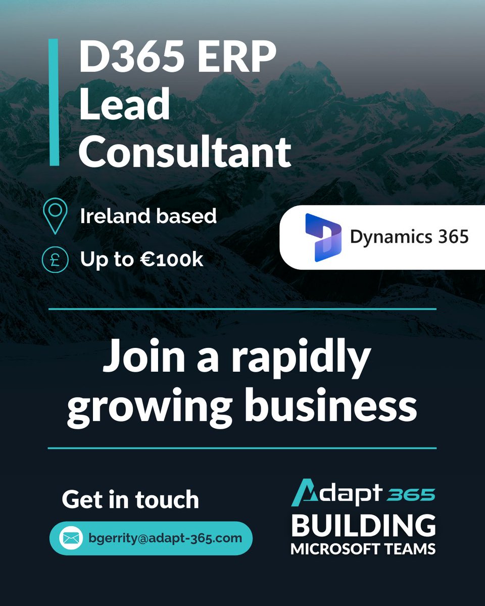Adapt_365's tweet photo. 📣 D365 ERP Lead Consultant role available! 📣

Join a rapidly growing business with lots of room for growth and a solid work pipeline made up of full-cycle implementations! 💥

Must be Ireland based or willing to relocate 🇮🇪

Please send over your updated CV to 📩 bgerrity ... https://t.co/L2v8X51Dqd