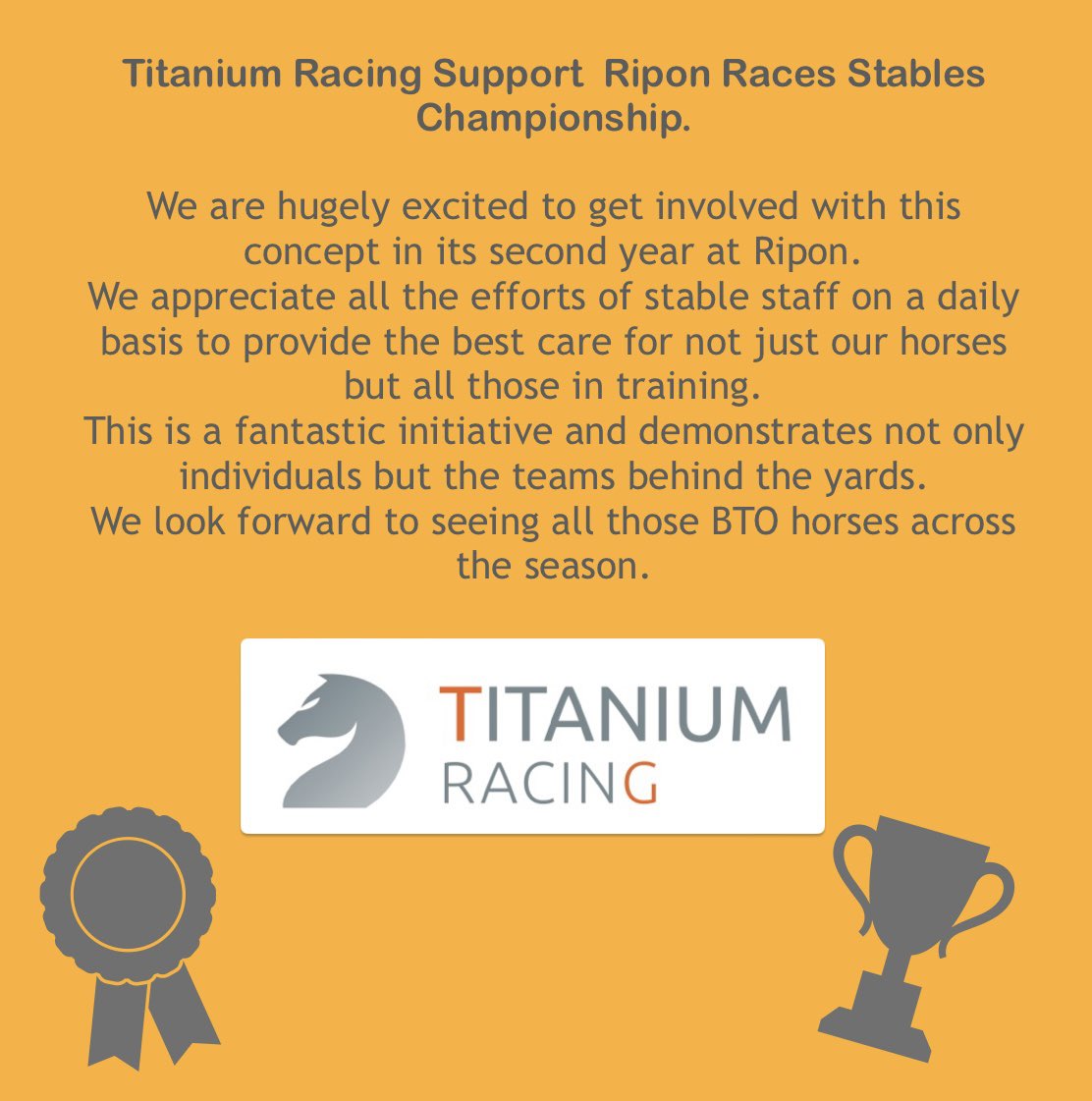 We are teaming up with @RiponRaces again. This year we are sponsoring the Award Winning Stables Championship, staff are an integral part of the sport & we appreciate all their hard work daily. This is a fantastic initiative from Ripon and one we were keen to get behind 🏆🥇.