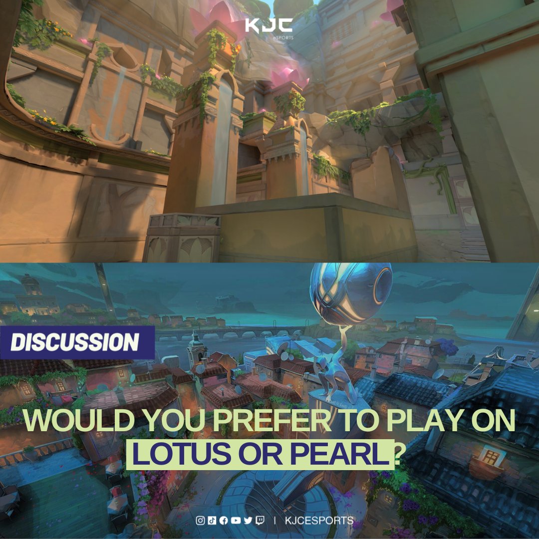 BuffUpGG's tweet photo. WOULD YOU PREFER TO PLAY ON LOTUS OR PEARL? 🤔
💐 The map with flowers and fountains? or 💧 The map that is filled with water?
#VALORANT #VALORANTMap #VCT #Gaming #KJCeSports https://t.co/GiuVIHz9PD