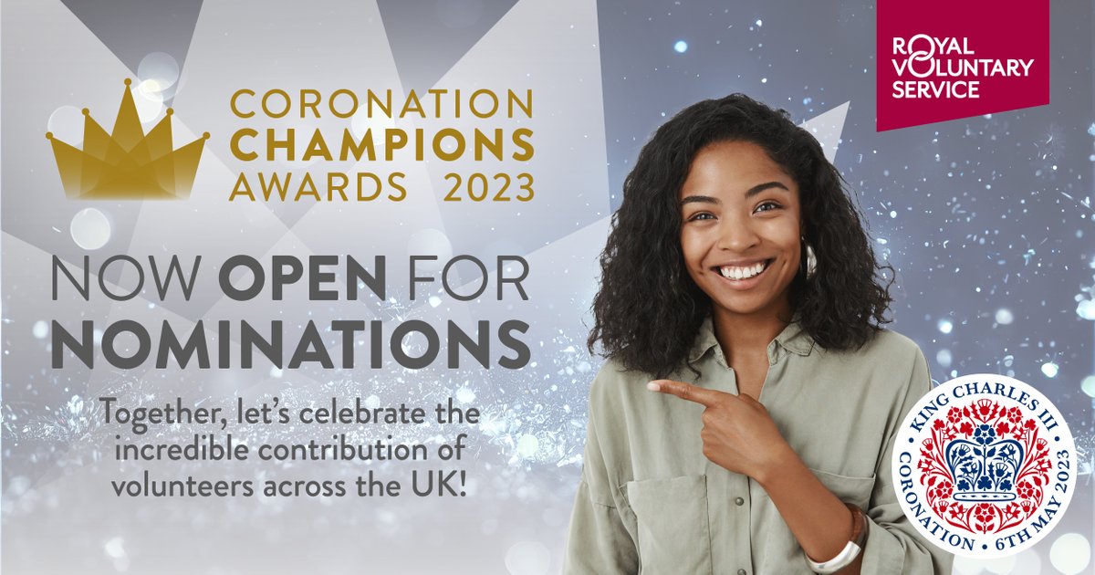 You have until Sunday 2nd April to nominate someone for the #CoronationChampionsAwards!

If you know an extraordinary volunteer from Leicester or Leicestershire, nominate them today at royalvoluntaryservice.org.uk/coronation-cha…